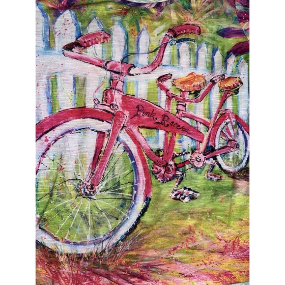 Leoma Lovegrove Women’s PL Multi Abstract Colorful  Bicycle Pink Racers Art Top - Picture 2 of 5